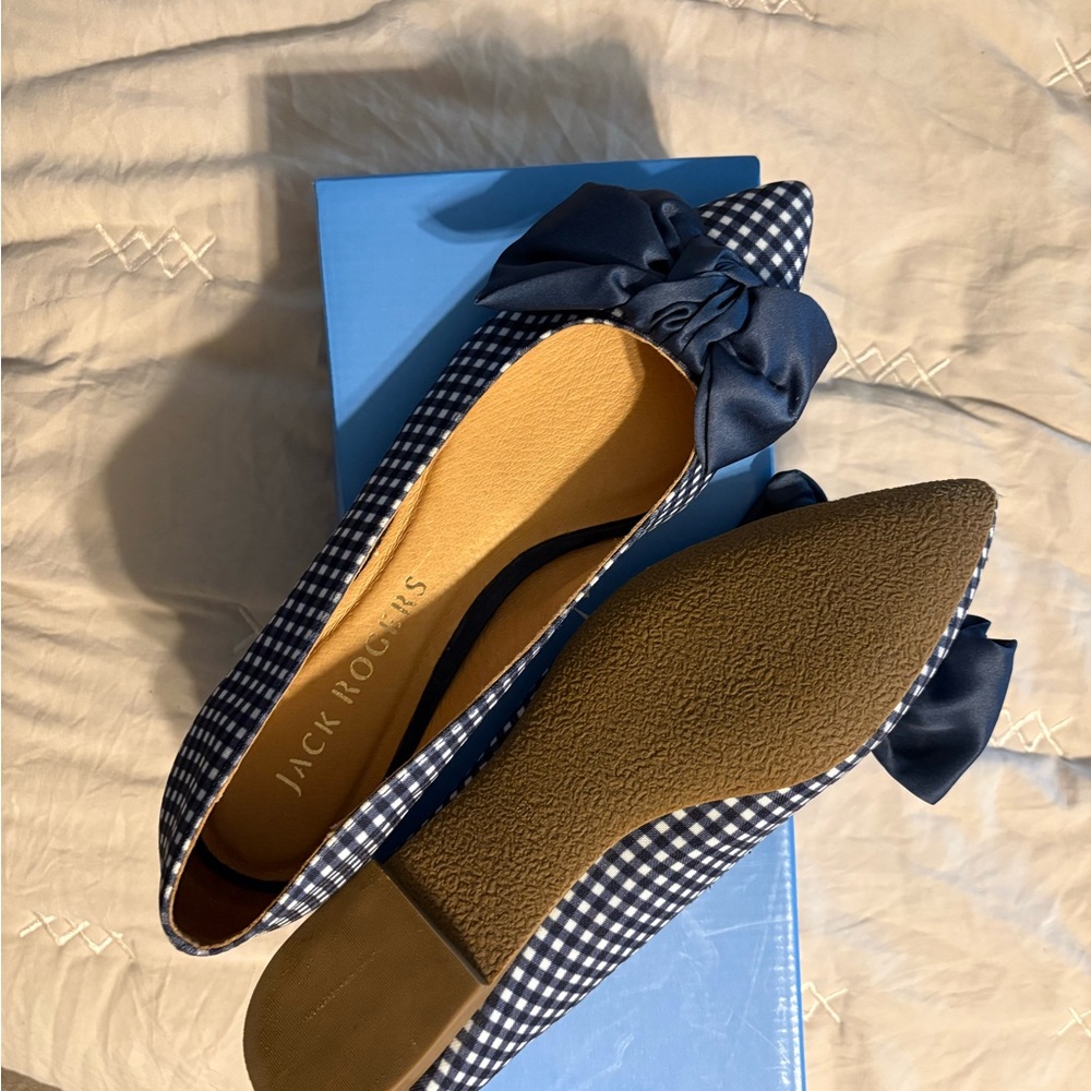 Jack Rogers Blue Checkered Bow Flats
